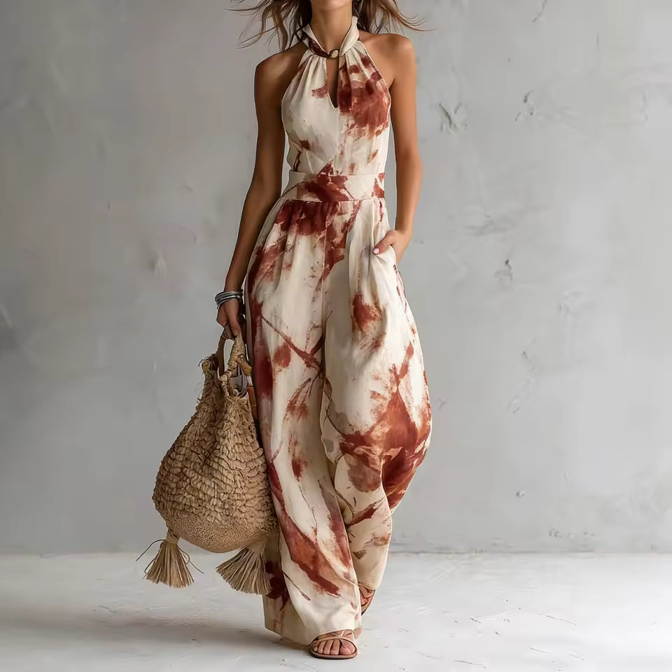 Symia | Halter Neck Printed Wide Leg Jumpsuit