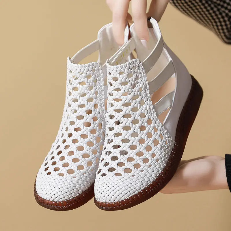 Leolia | Woven Cutout Ankle Flat Shoes