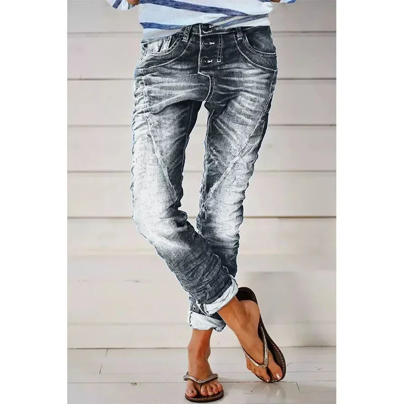 Elsie | Stretch Pants Slim Fit Faded Denim-Style Finish