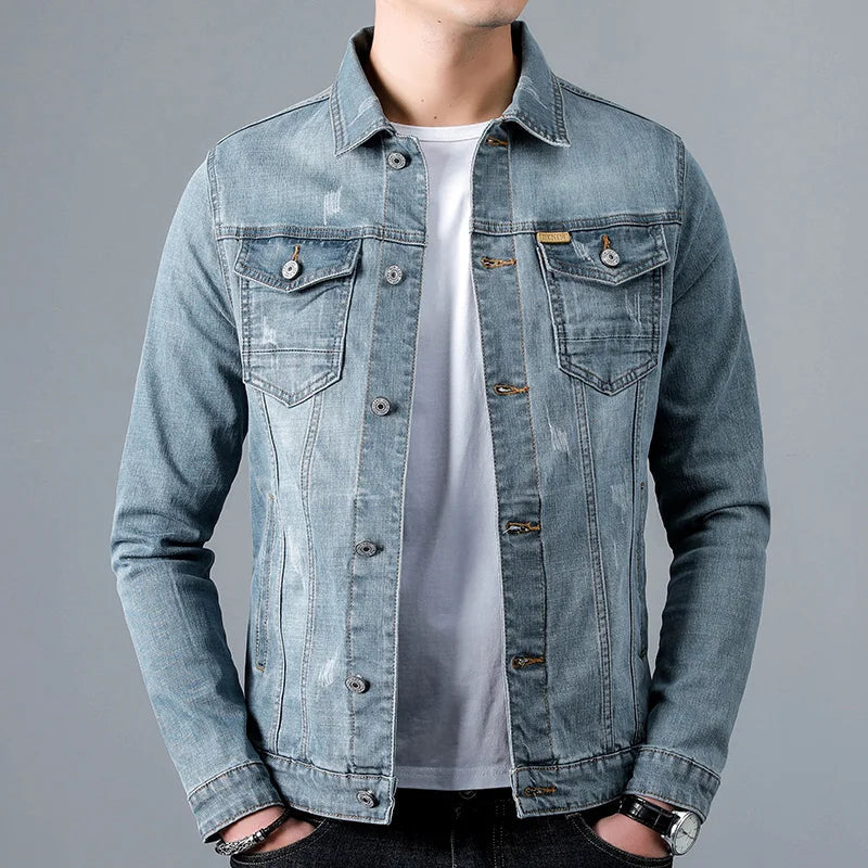 Emeterio | Denim Jacket Distressed Button Front Long Sleeve