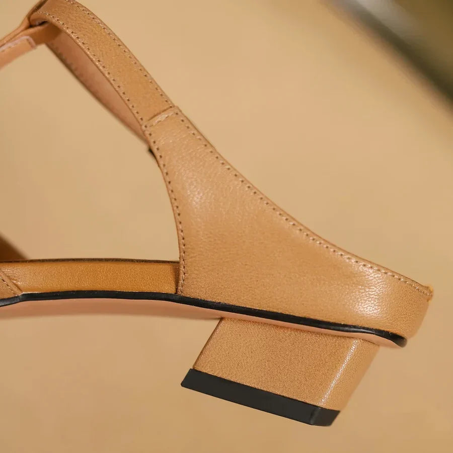 Birte | Woven Square Toe T Strap Slingback Heels