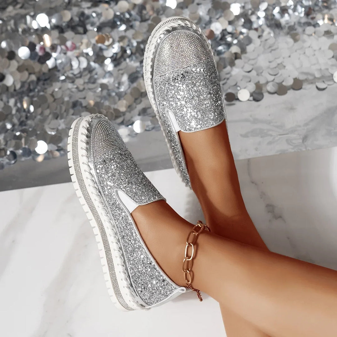 Lizka | Glitter Rhinestone Platform Slip-On Loafers