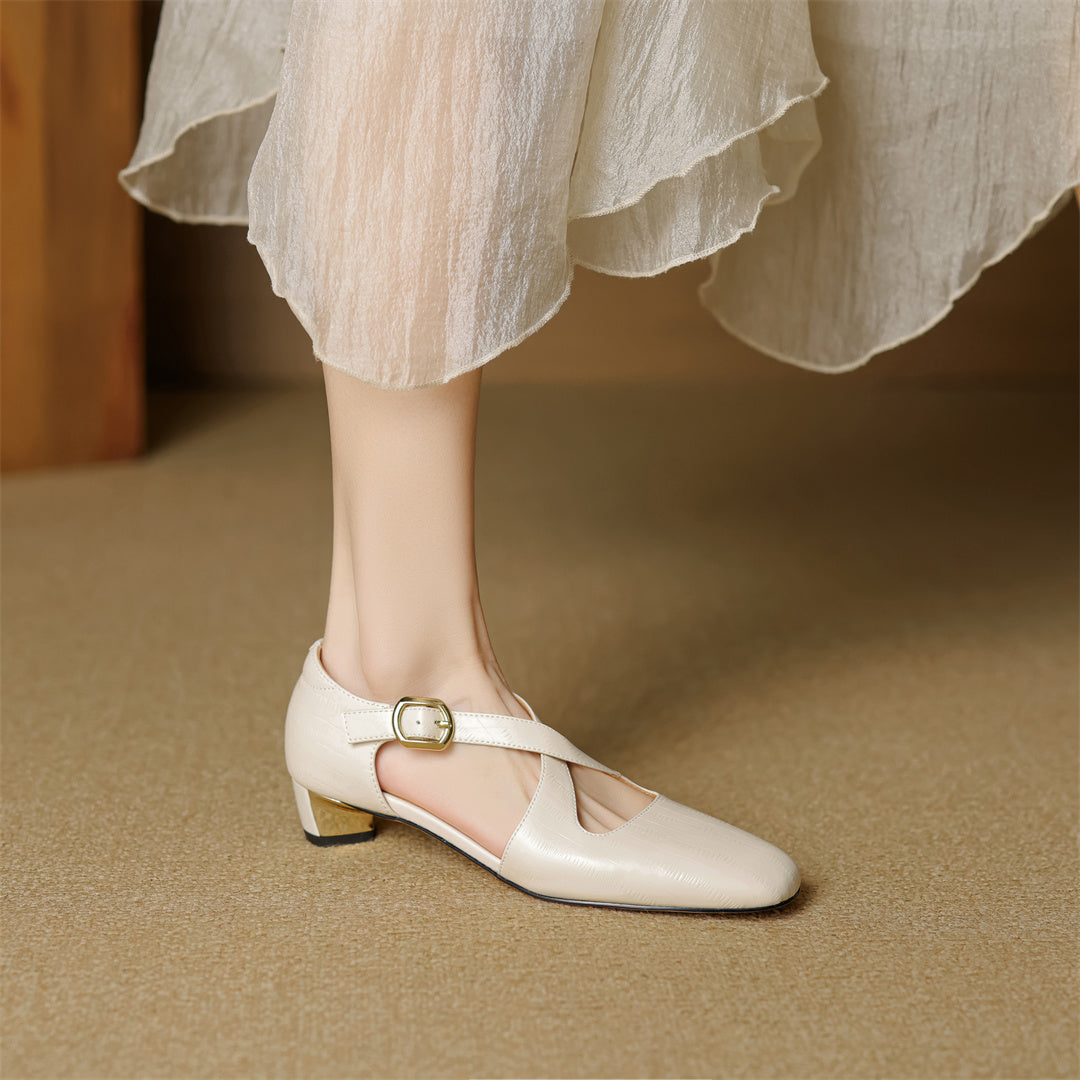 Malena | Mary Jane Low Heels With Buckle Strap