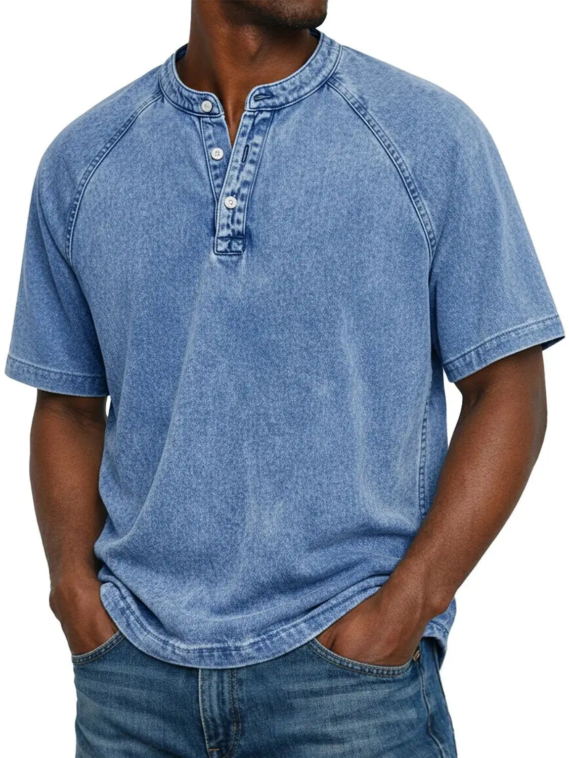 Misael | Short Sleeve Henley Neck Washed T Shirt