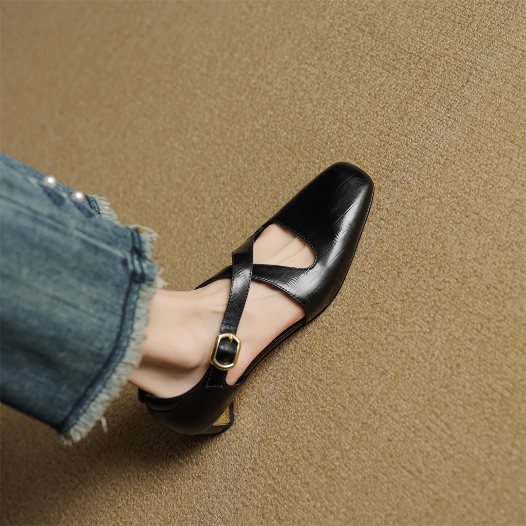 Malena | Mary Jane Low Heels With Buckle Strap