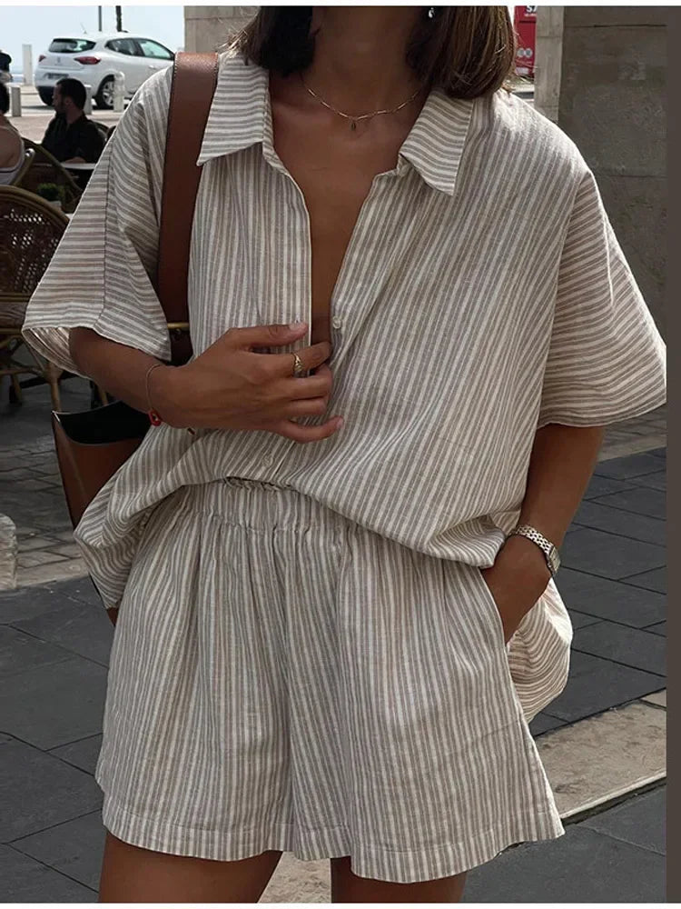 Geeta | Striped Short Sleeve Shirt Shorts Set