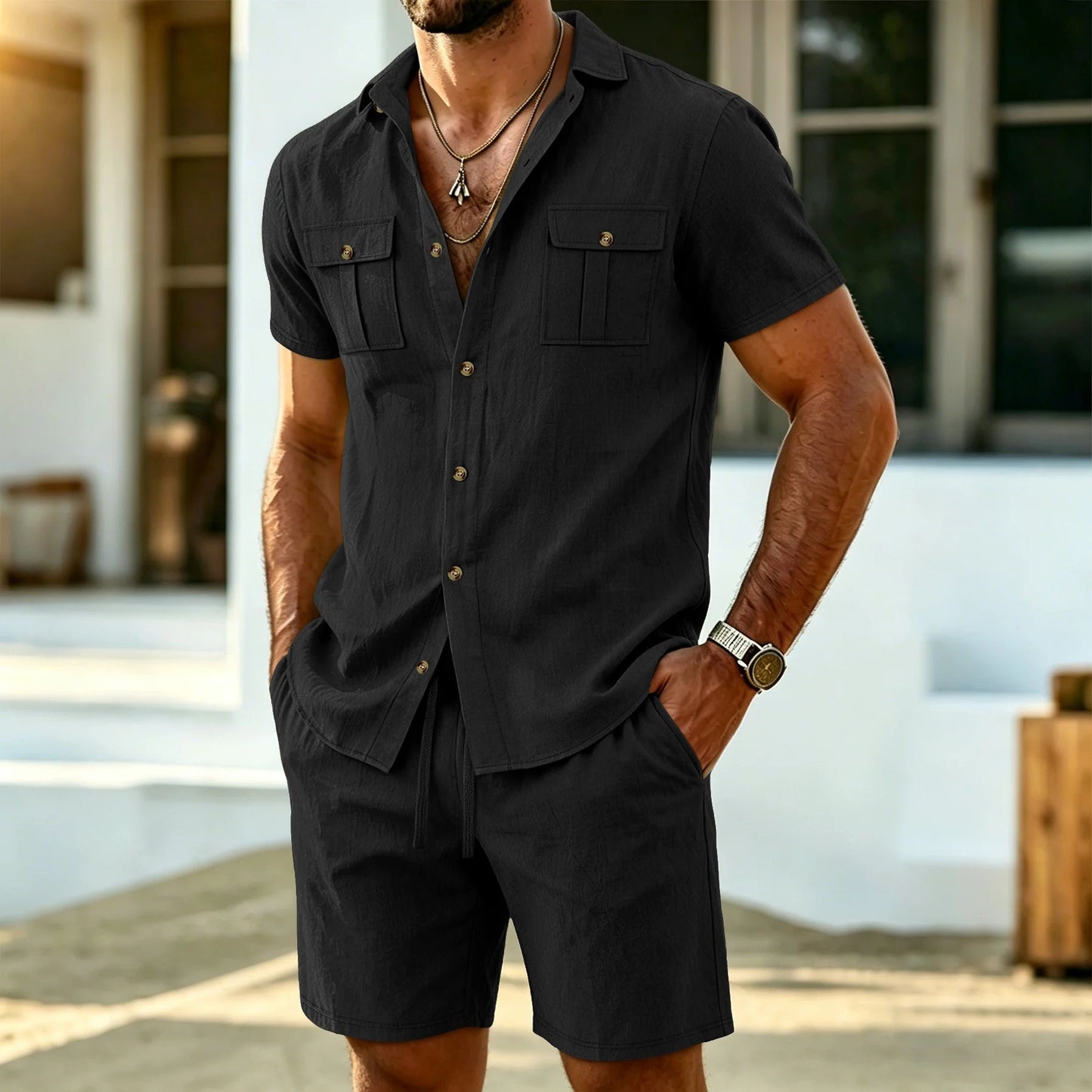 Jalo | Two Piece Linen Style Shorts Set