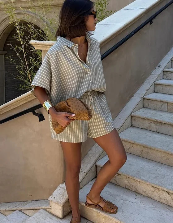 Geeta | Striped Short Sleeve Shirt Shorts Set