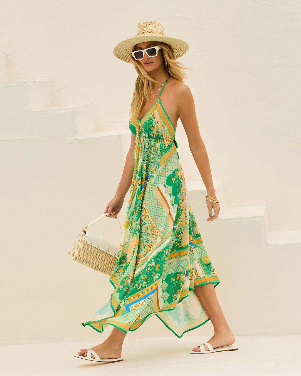 Delfina | Printed Halter Backless Maxi Dress