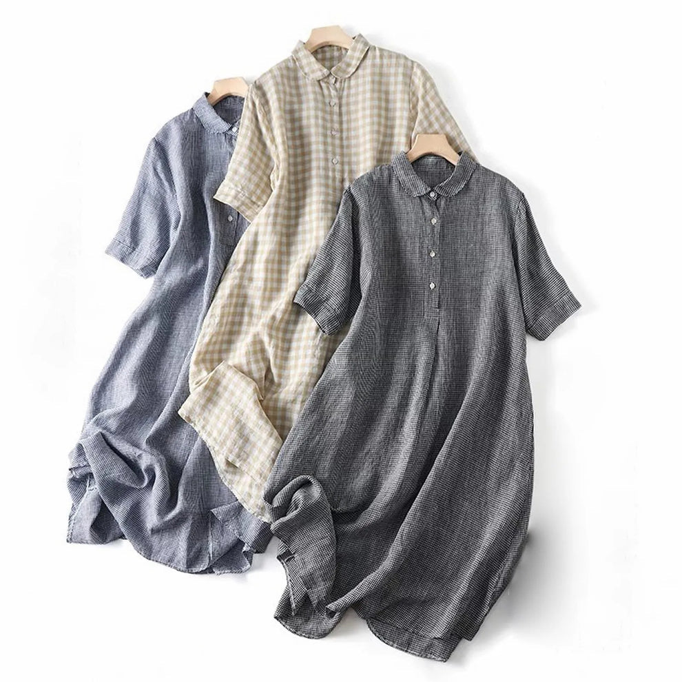 Luretta | Short Sleeve Checked Collared Midi Dress