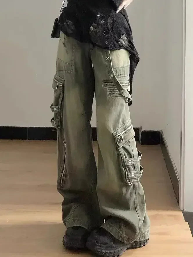 Melody | Wide Leg Olive Cargo Pants