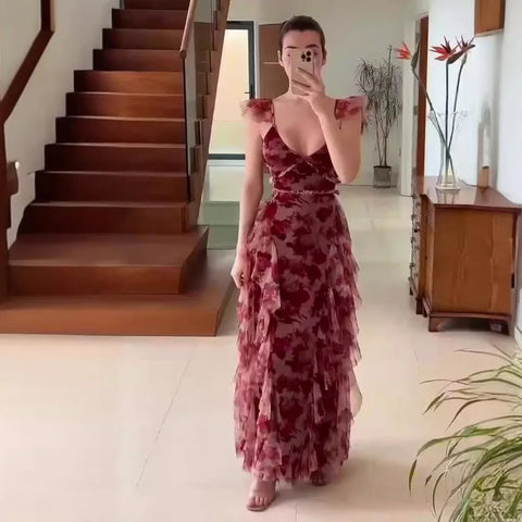Flora | Floral Ruffle Strap Maxi Dress