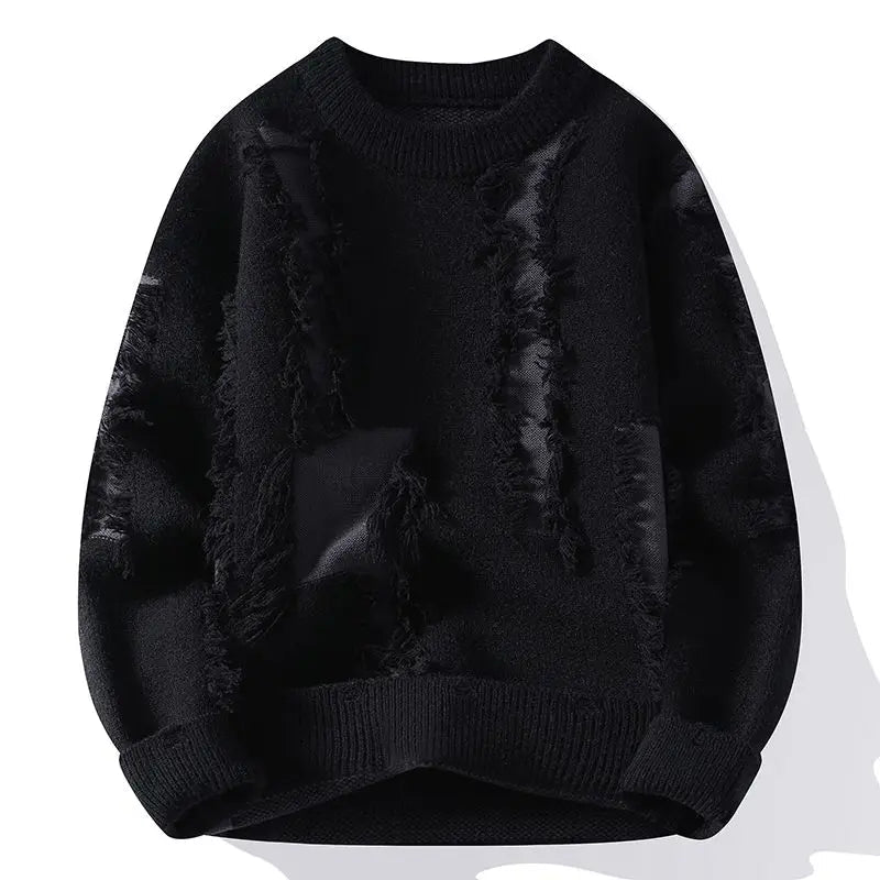 Samir | Sweater with Frayed Patchwork Knit Pattern