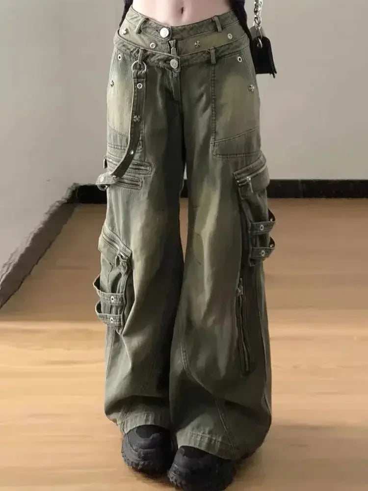 Melody | Wide Leg Olive Cargo Pants
