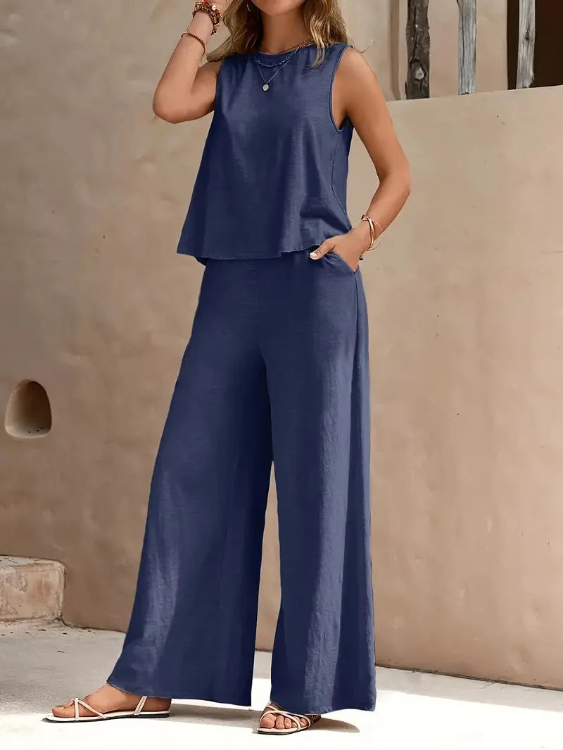 Dollie | Sleeveless Wide Leg Pant Set