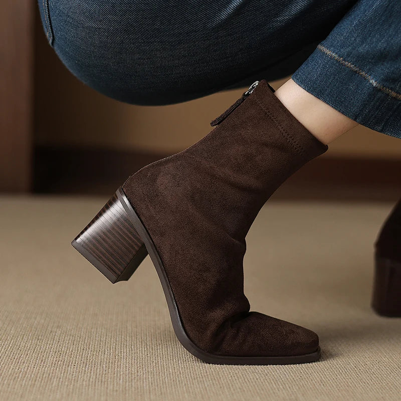 Sheley - Block Heel Suede Ankle Boots