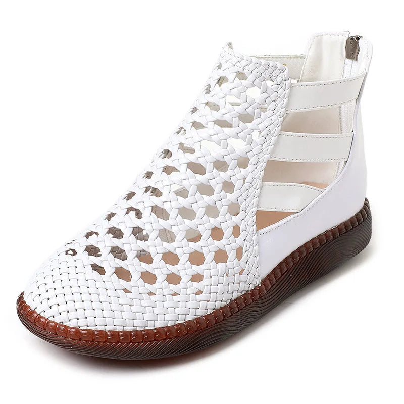 Leolia | Woven Cutout Ankle Flat Shoes
