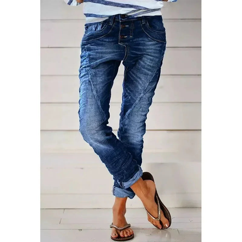 Shauni - Vintage Wash Button Fly Stretch Jeans