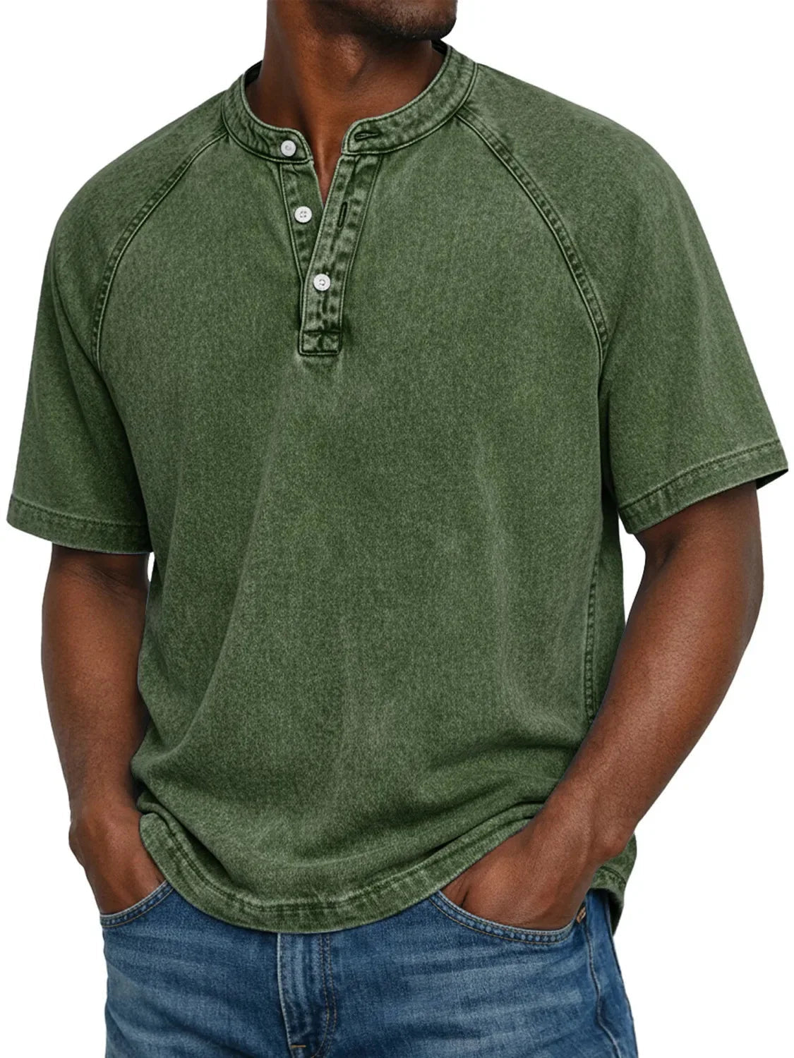Misael | Short Sleeve Henley Neck Washed T Shirt