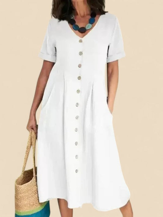 Vivienne | V-Neck Button Front Midi Dress