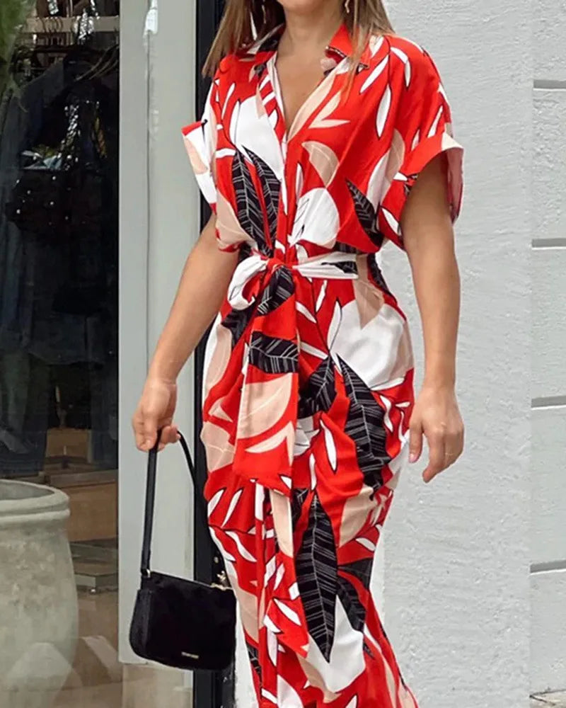 Wiora | Printed Button Front Belted Midi Dress