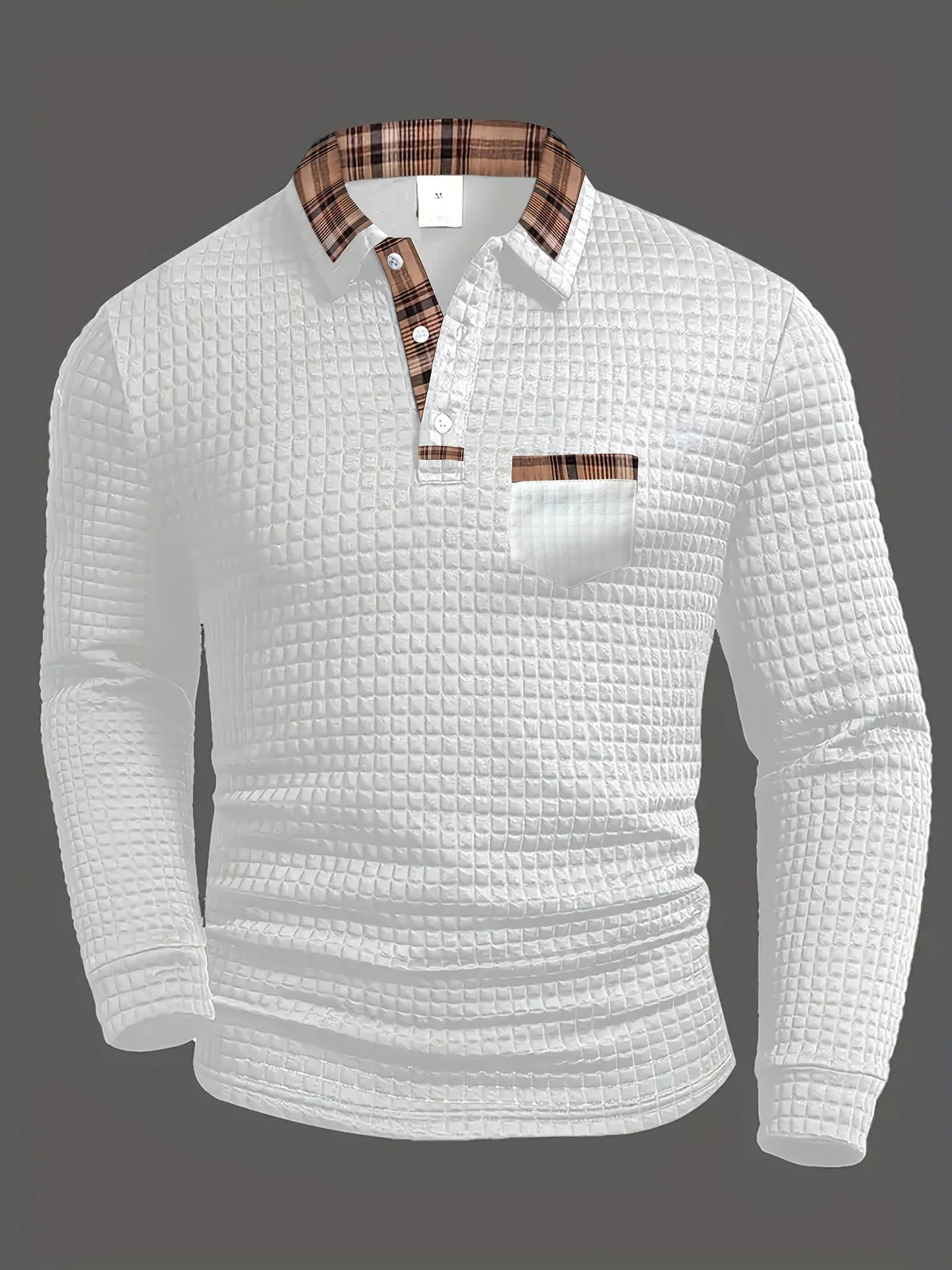 Jerard | Long-Sleeve Textured Checked-Collar Polo Shirt