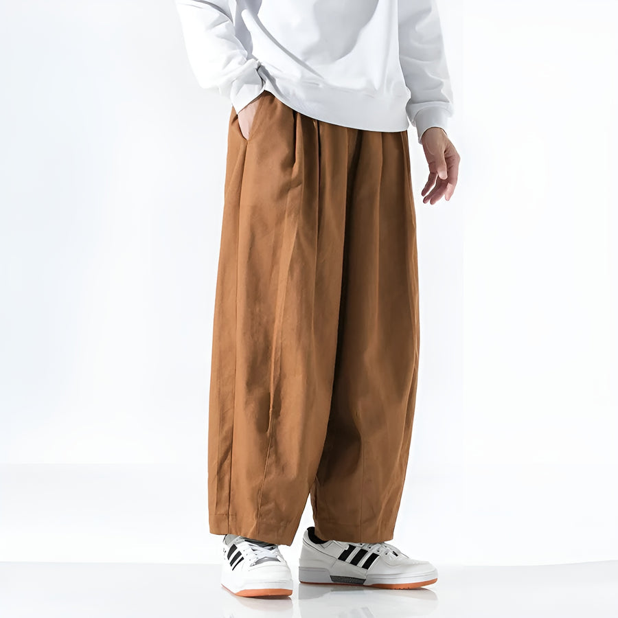 Paolino - Wide Leg Loose Fit Pleated Trousers