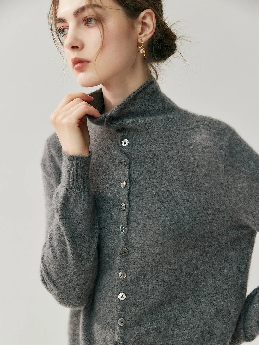Areum | Cardigan with High Neck Button Front