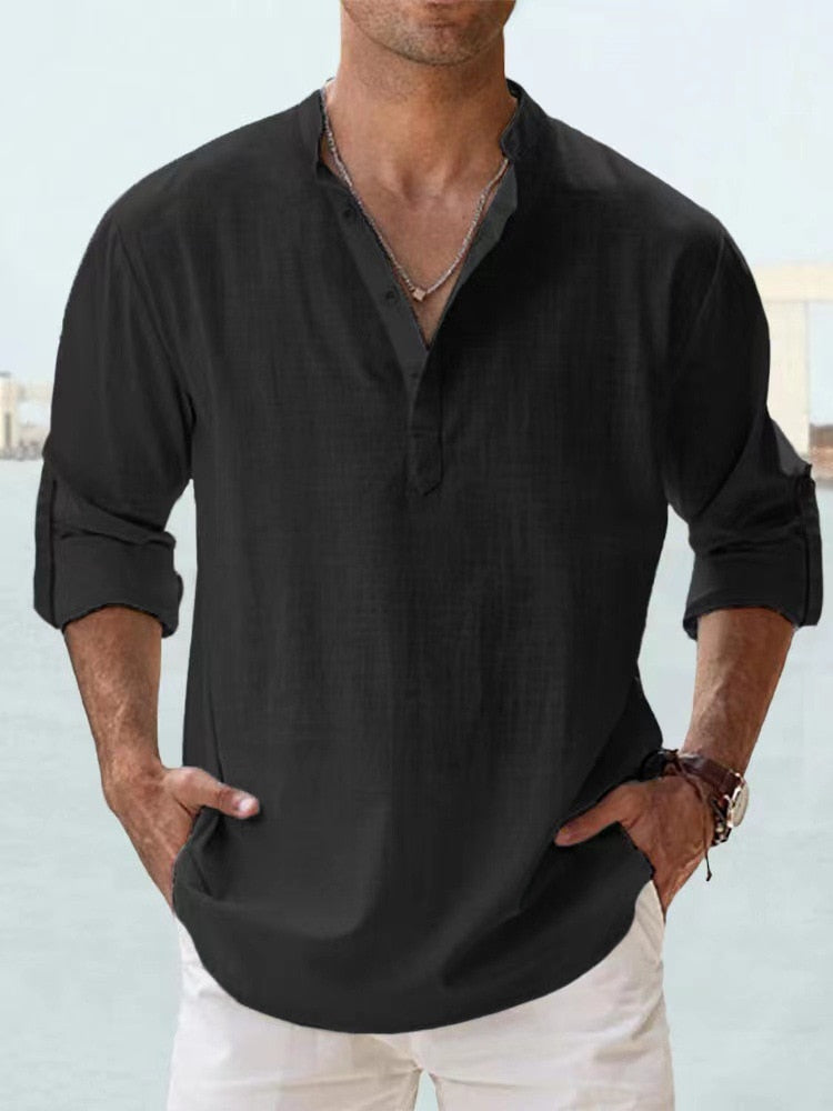 Leon | Henley Collar Roll Sleeve Shirt