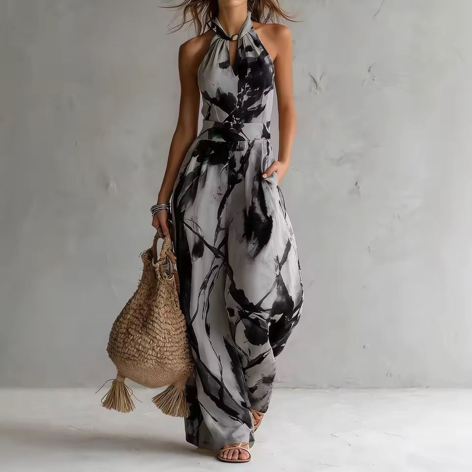 Symia | Halter Neck Printed Wide Leg Jumpsuit
