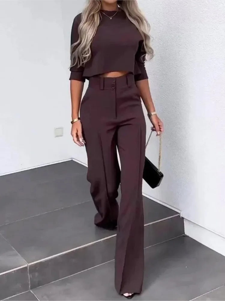 Noliya | Crop Top Wide Leg Trouser Set