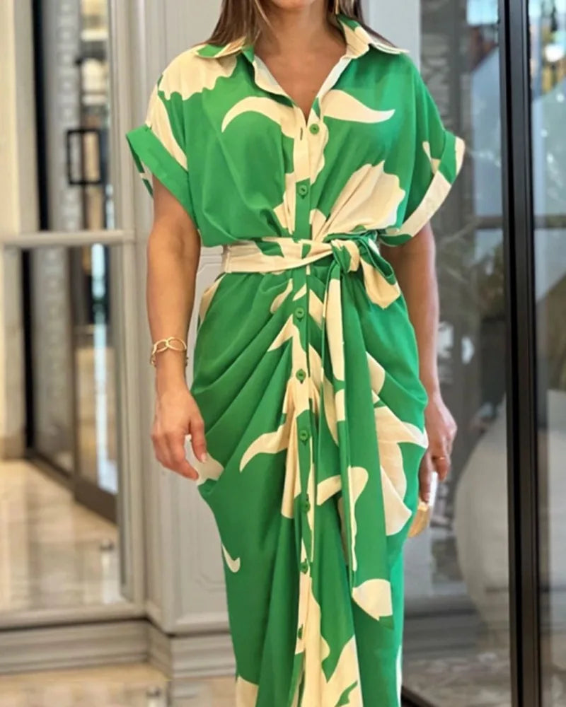 Wiora | Printed Button Front Belted Midi Dress