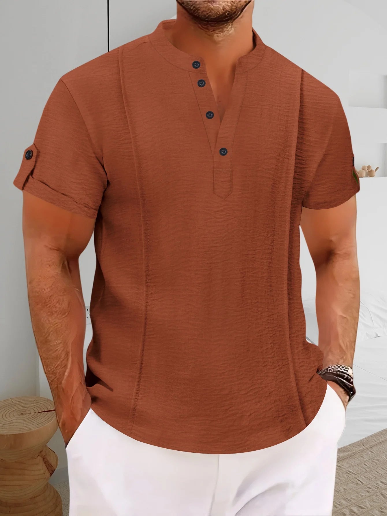 Joe | Short Sleeve Button Neck Casual Shirt