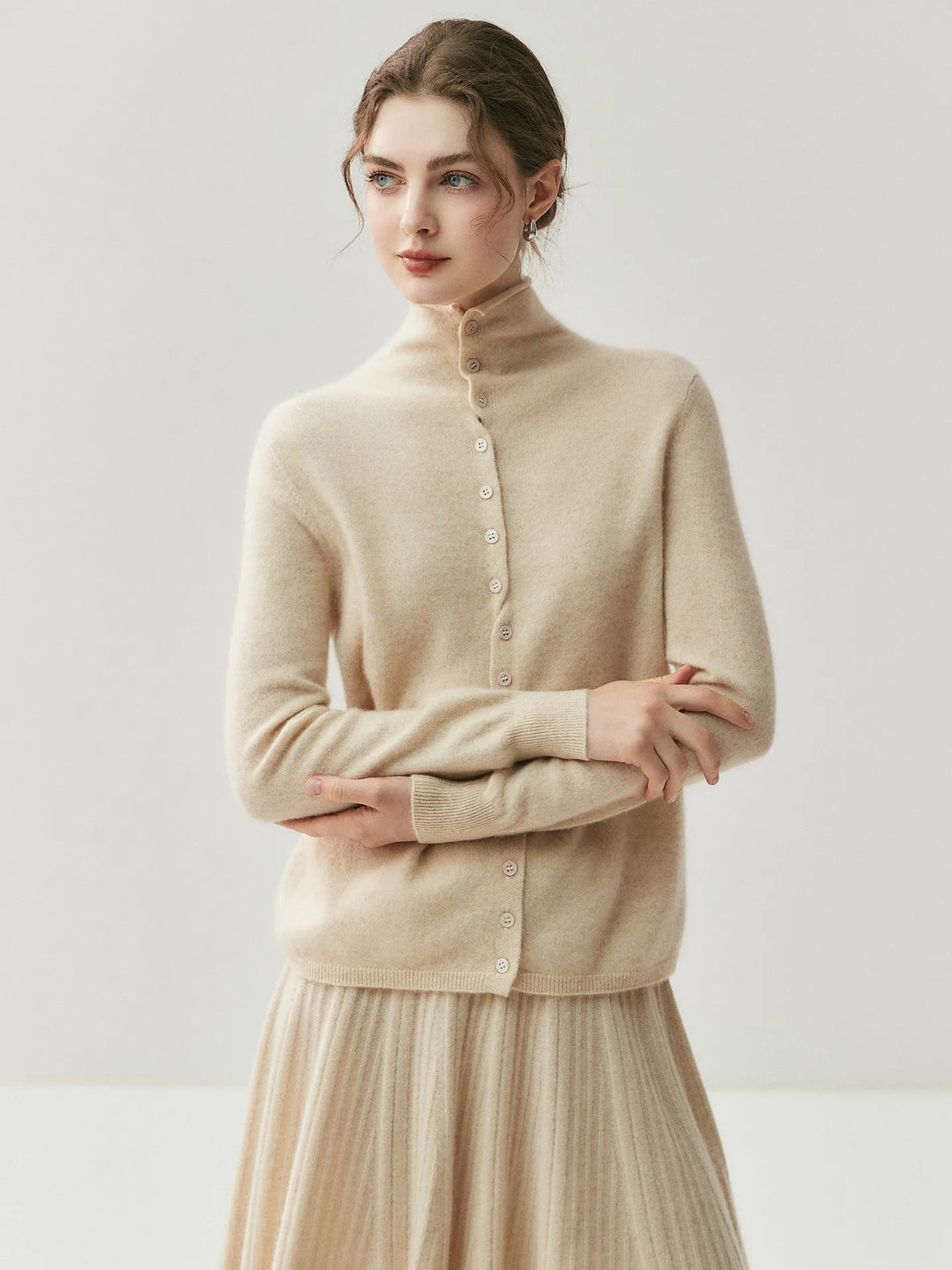 Areum | Cardigan with High Neck Button Front