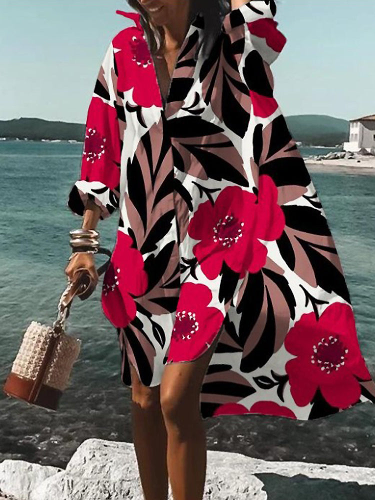 Calogera | Floral Print Loose Shirt Dress