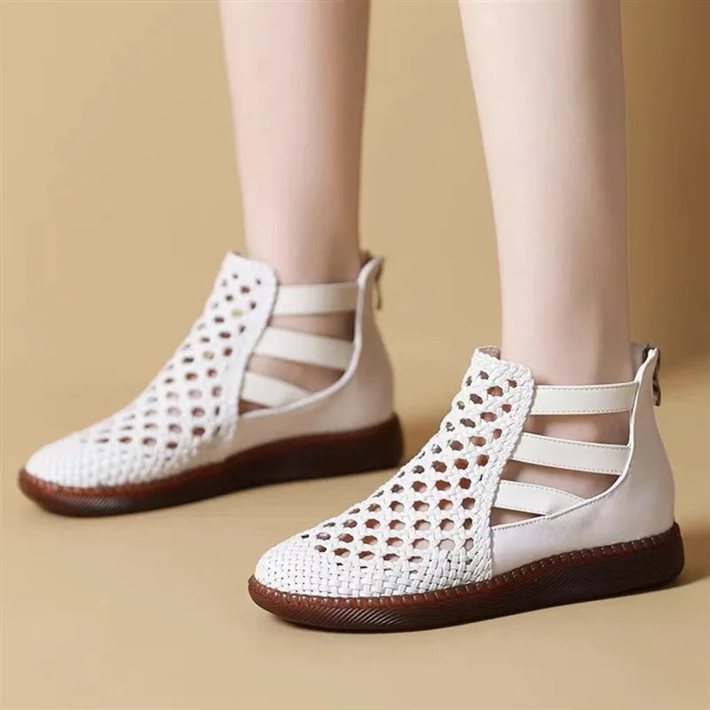 Leolia | Woven Cutout Ankle Flat Shoes