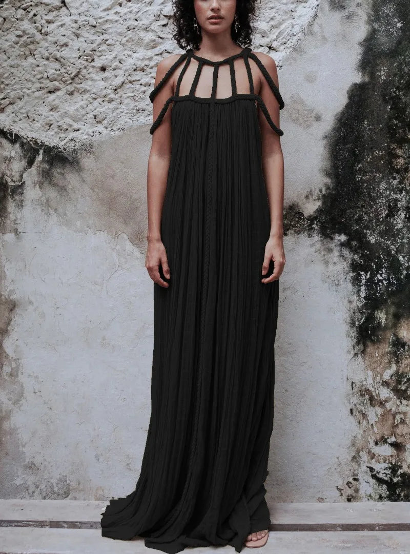 Nuriya | Maxi Dress Sleeveless Strappy Pleated Flowing