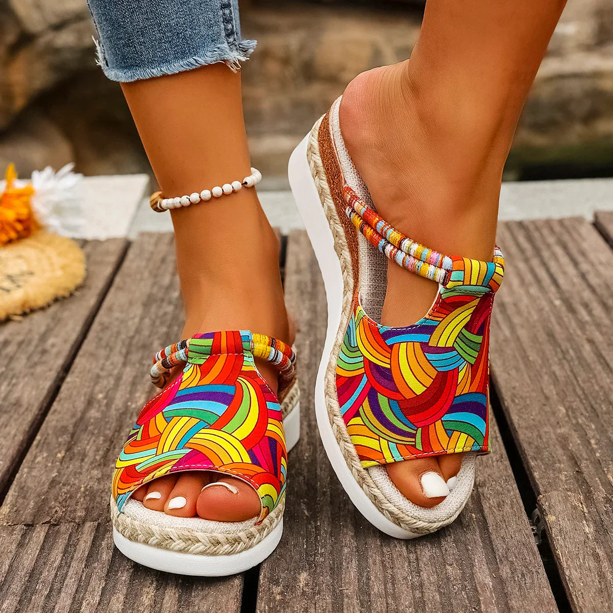 Raiza | Platform Open Toe Printed Slide Sandals
