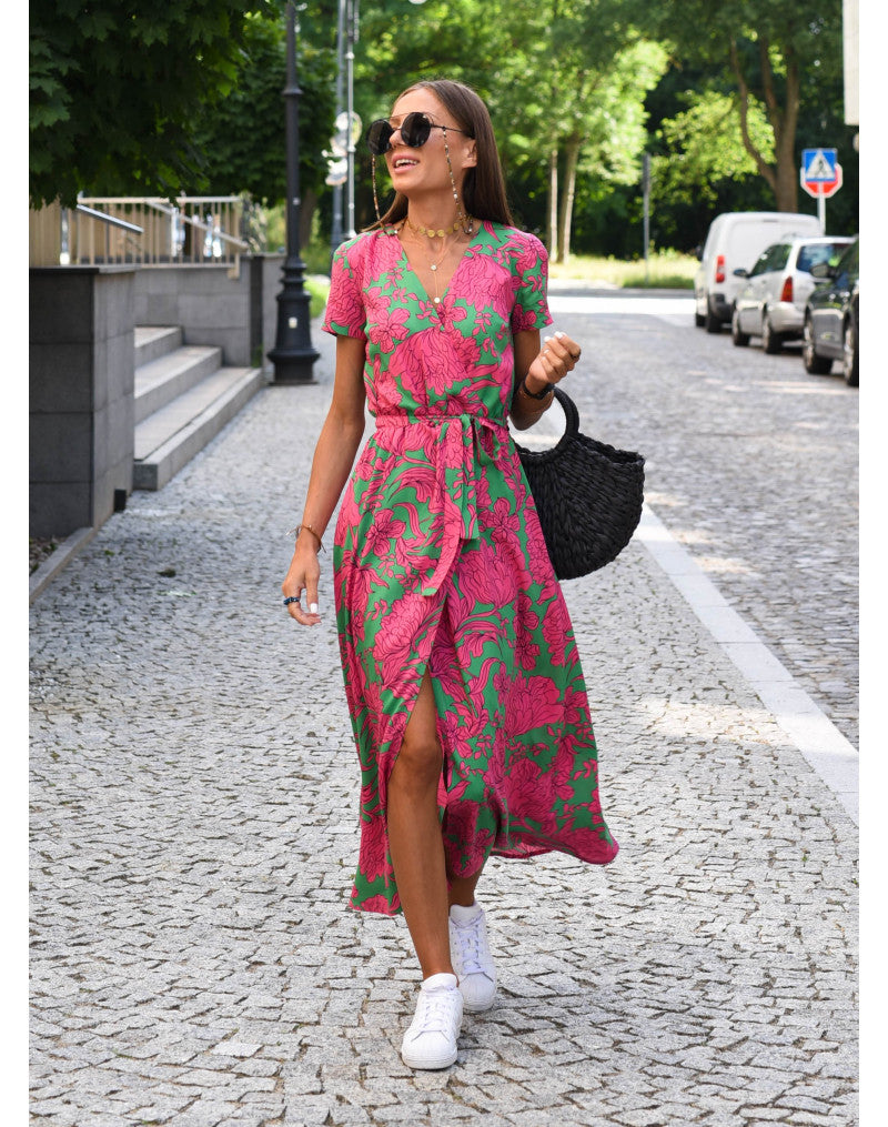 Theresita | Floral Print Short Sleeve Midi Dress