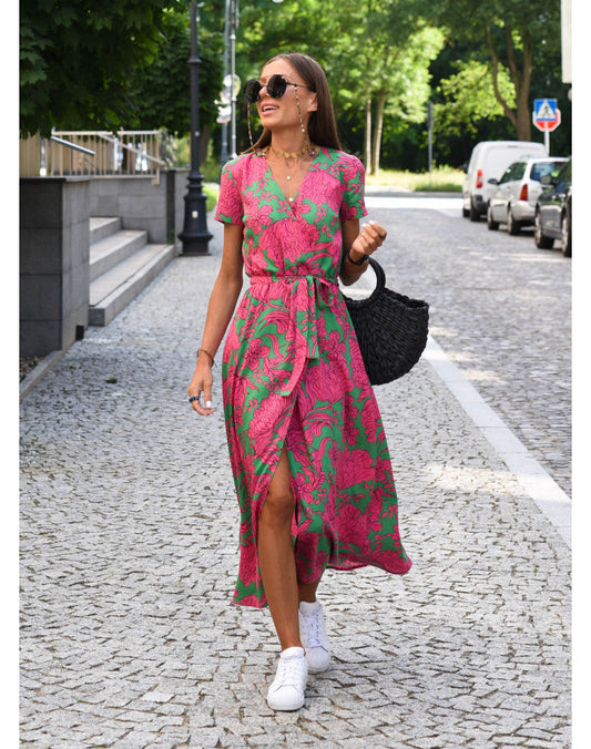 Theresita | Floral Print Short Sleeve Midi Dress