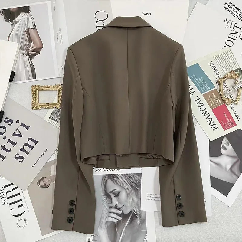 Opheaa | Cropped Blazer with Notched Lapel