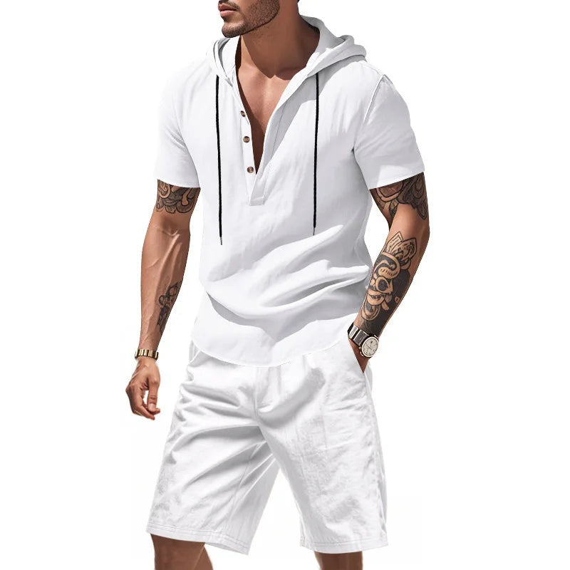 Wiliam - Short Sleeve Hooded Shorts Set