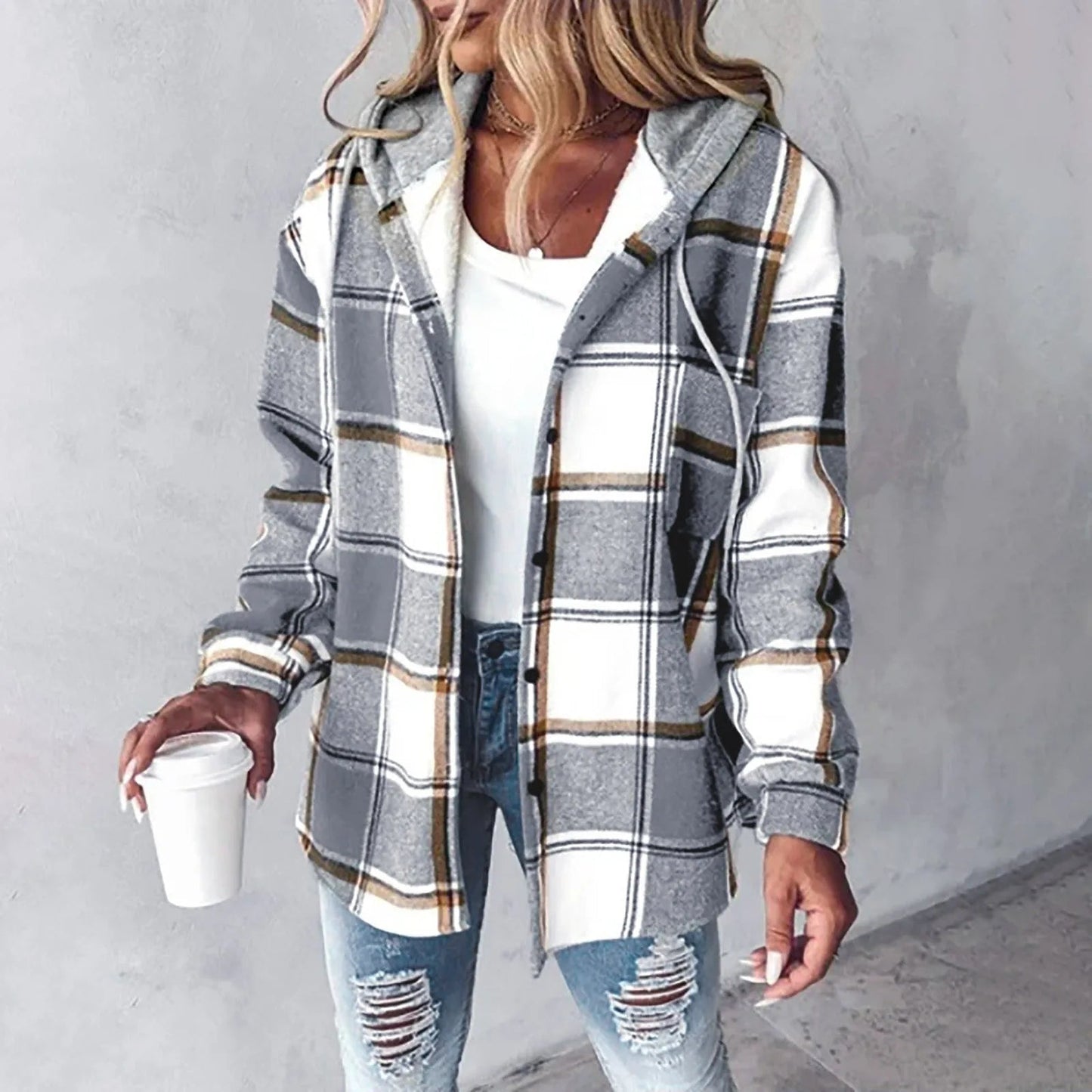 Katherina | Hooded Long Sleeve Plaid Shirt Jacket