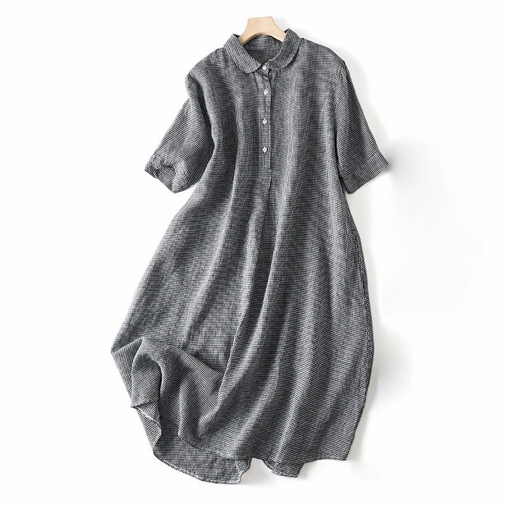 Luretta | Short Sleeve Checked Collared Midi Dress