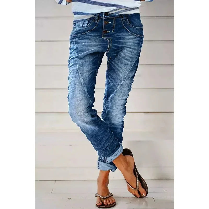 Shauni - Vintage Wash Button Fly Stretch Jeans