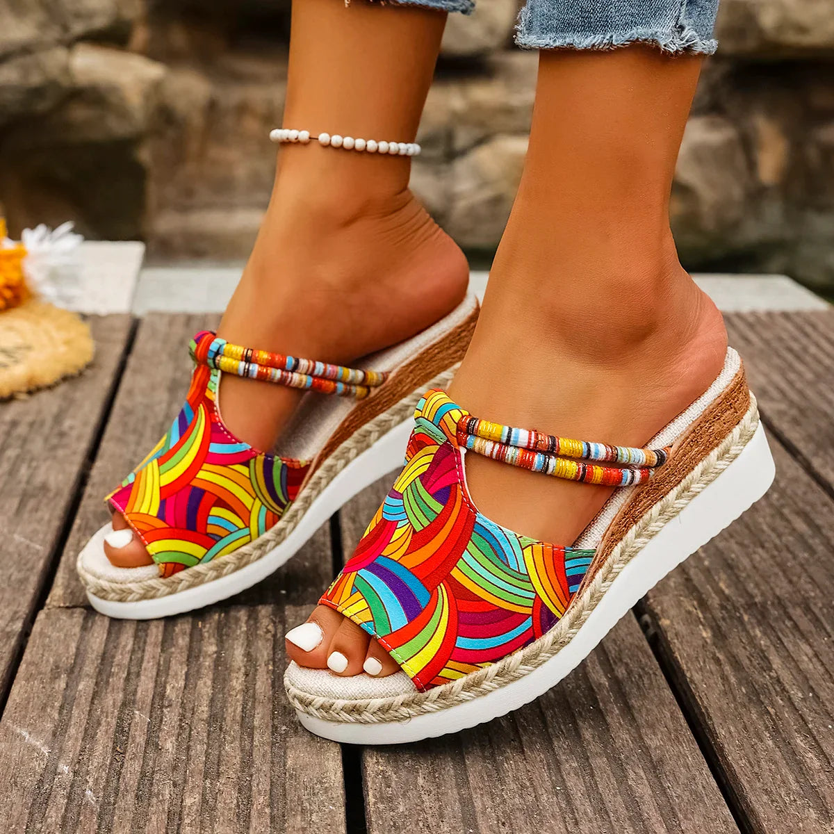 Raiza | Platform Open Toe Printed Slide Sandals