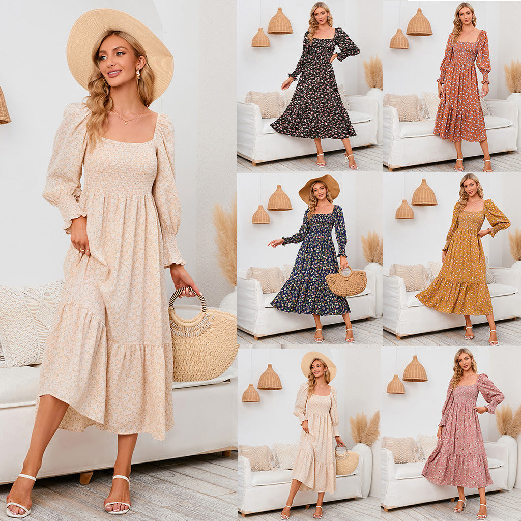 Vasilya | Floral Smocked Square Neck Midi Dress