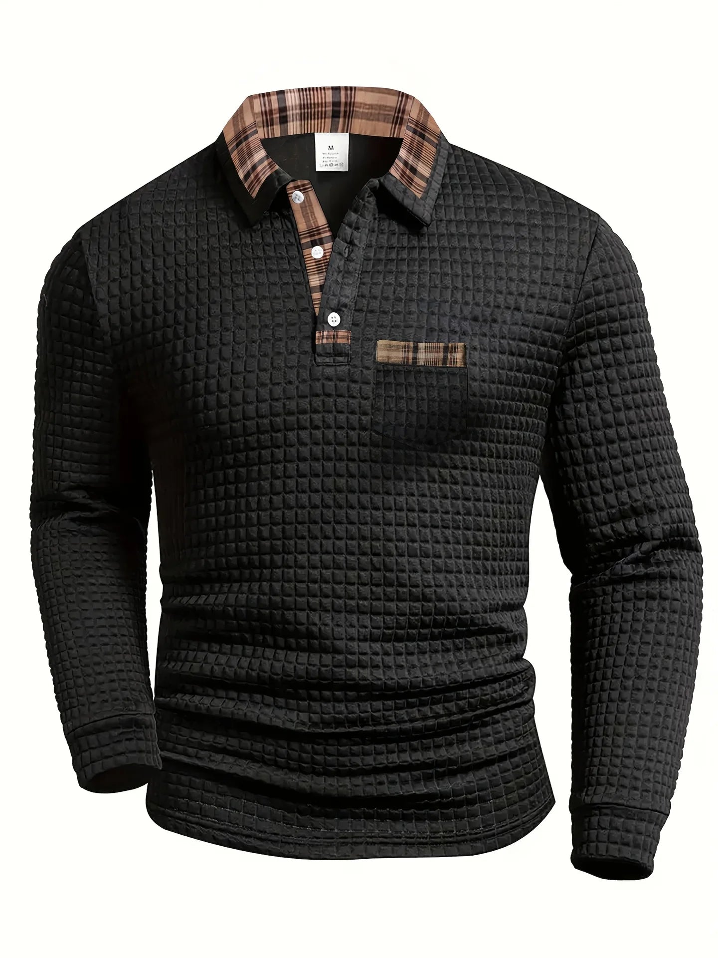 Jerard | Long-Sleeve Textured Checked-Collar Polo Shirt