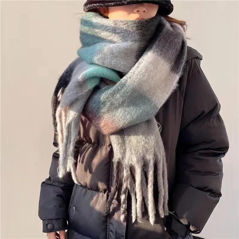 Marisol | Plaid Fringe Scarf With Brushed Finish