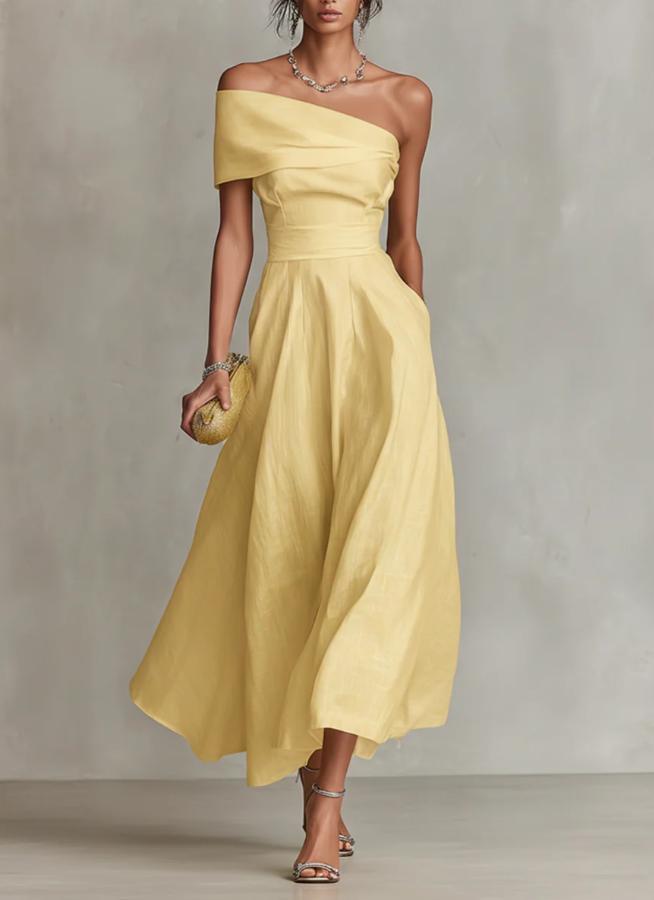Nermin | Midi Dress Off-Shoulder Flared Design